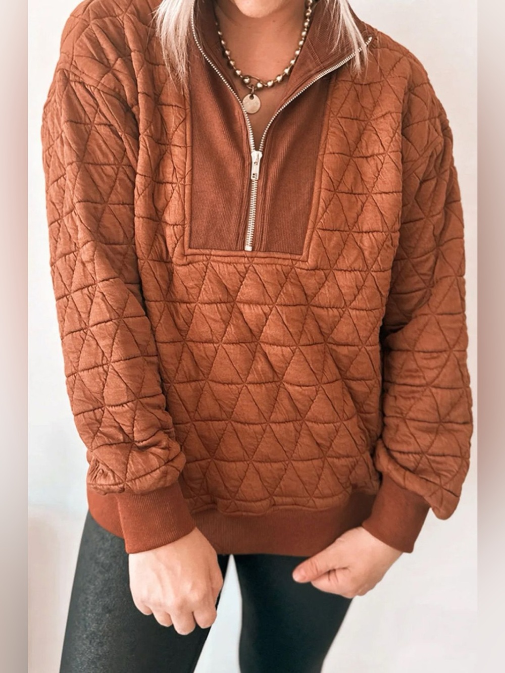 Quilted Half-Zip Long Sleeve Sweatshirt